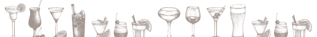 Neptune Bar Hire illustration of 14 assorted drinks glasses